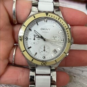 DKNY White and Silver Ceramic Watch